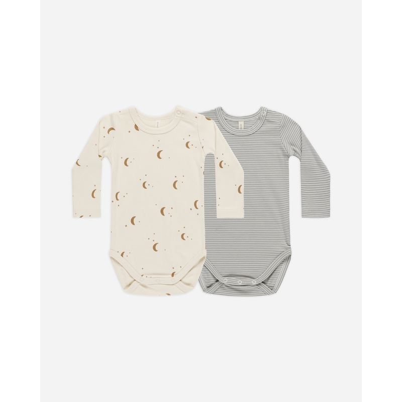 Jersey Bodysuit, 2 Pack || Moons, Blue Micro Stripe