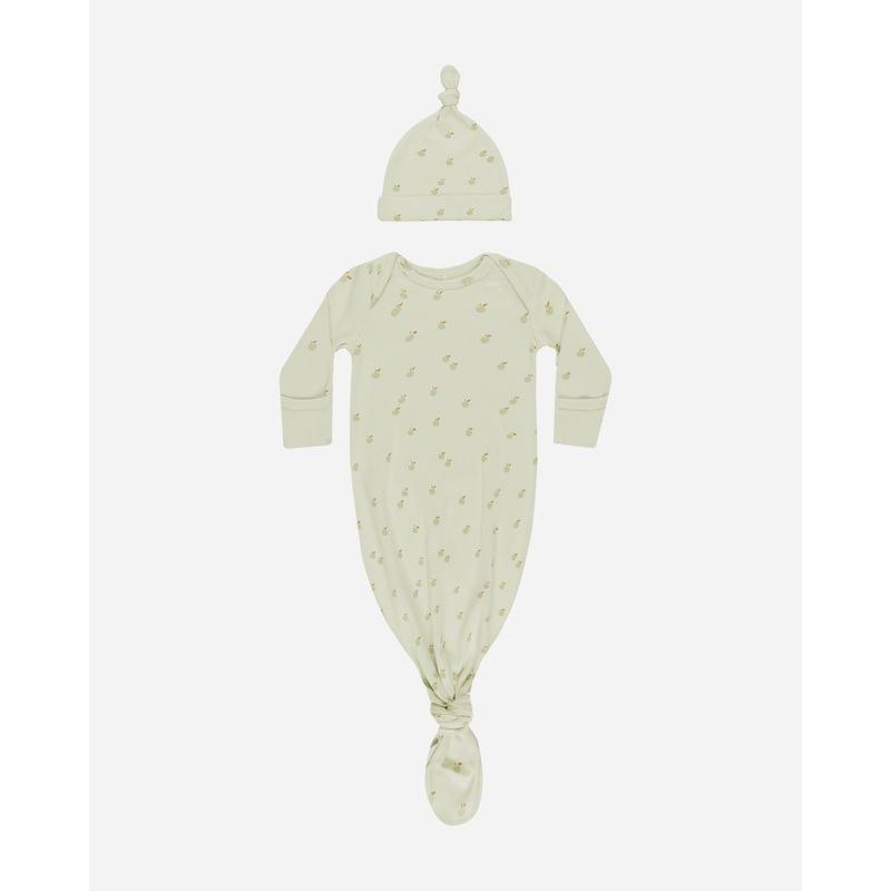 Knotted Baby Gown + Hat Set || Apples
