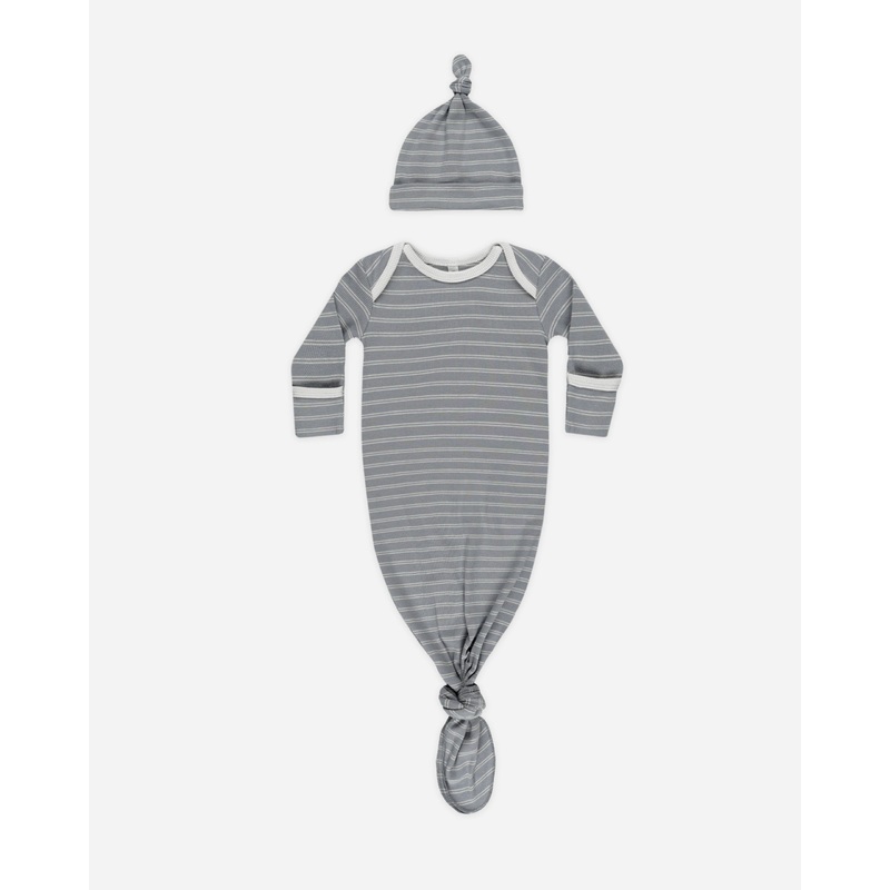 Knotted Baby Gown + Hat Set || Blue Pinstripe