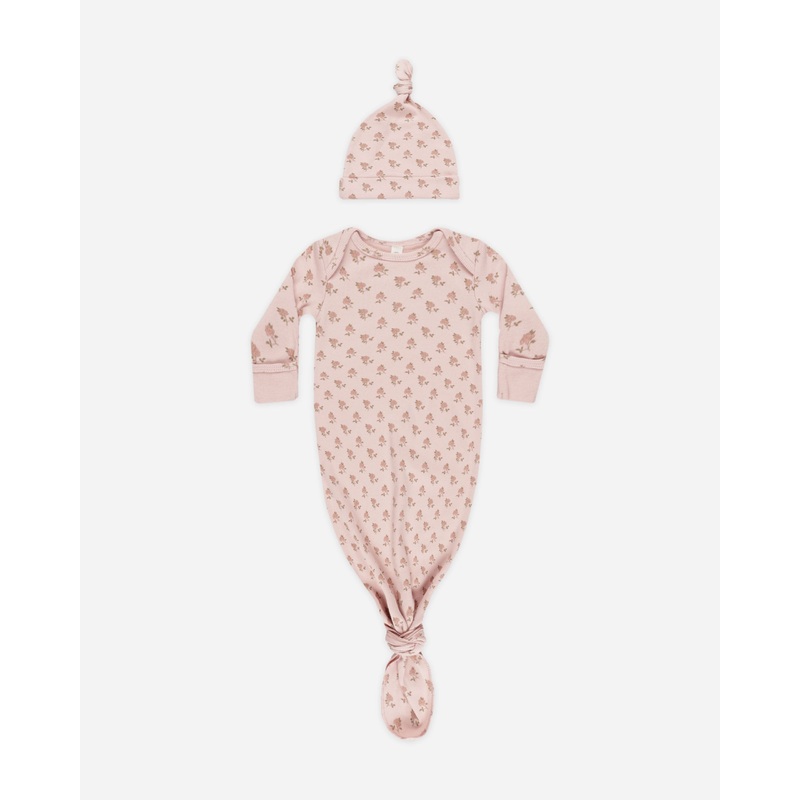 Knotted Baby Gown + Hat Set || Roses