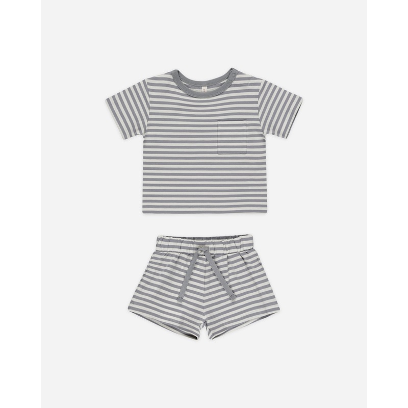 Pocket Tee + Short Set || Blue Stripe