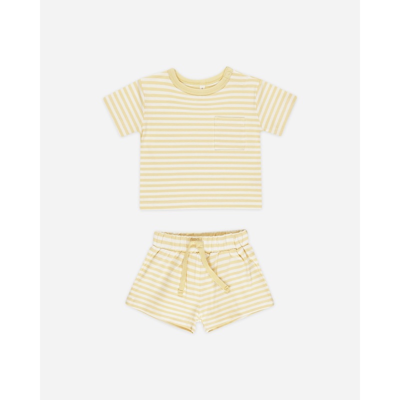 Pocket Tee + Short Set || Yellow Stripe