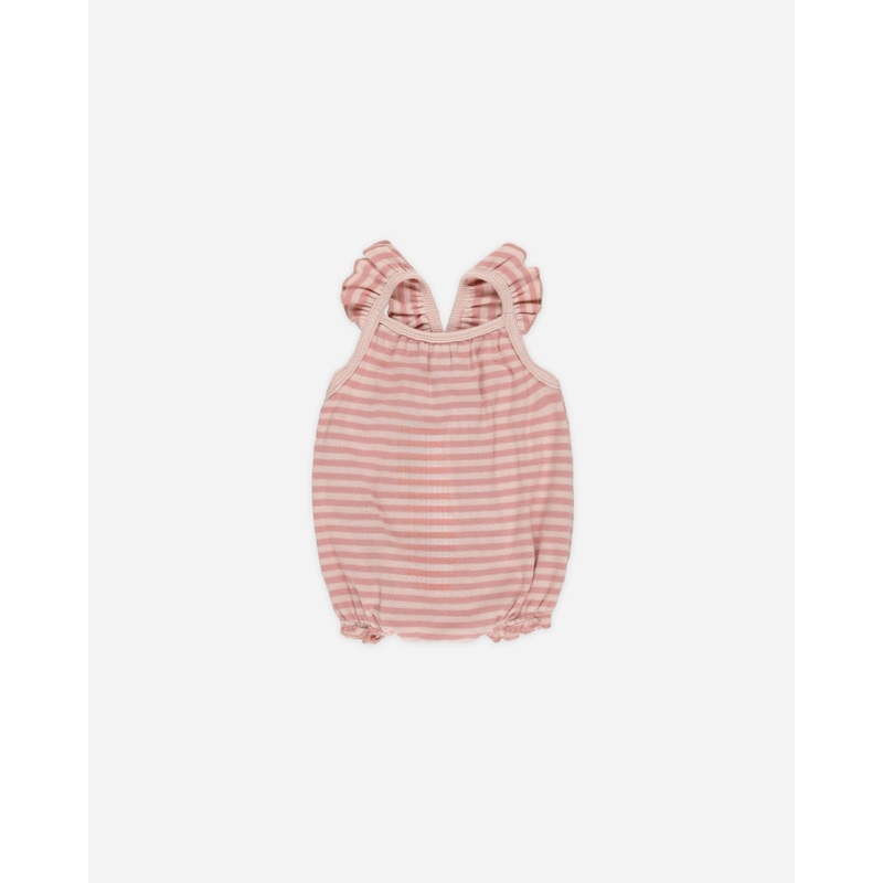 -Ribbed Ruffle Romper || Pink Stripe-