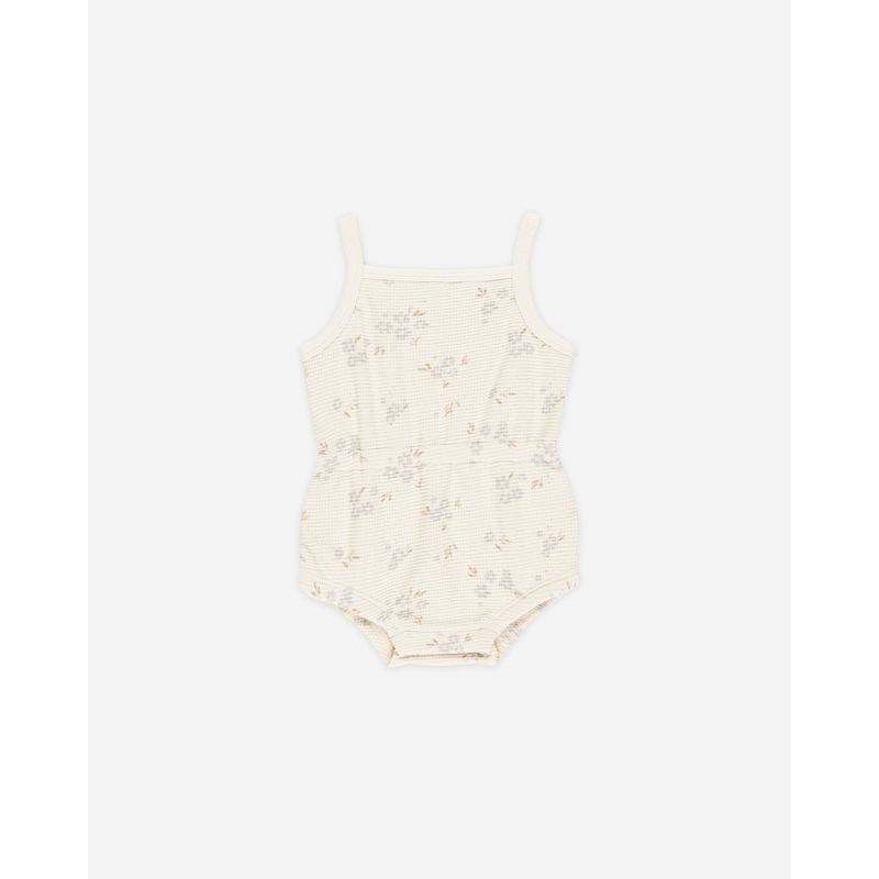 -Waffle Cinch Romper || Blue Ditsy-