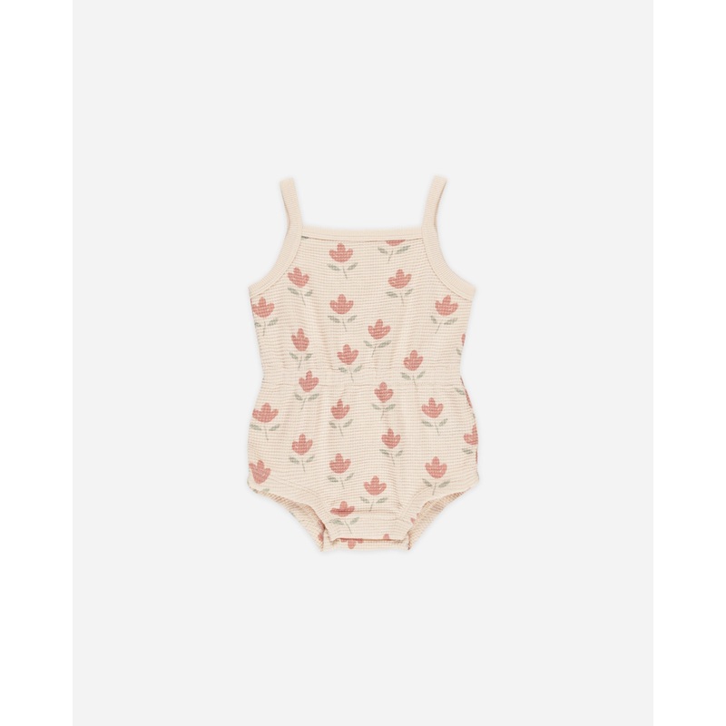-Waffle Cinch Romper || Tulips-