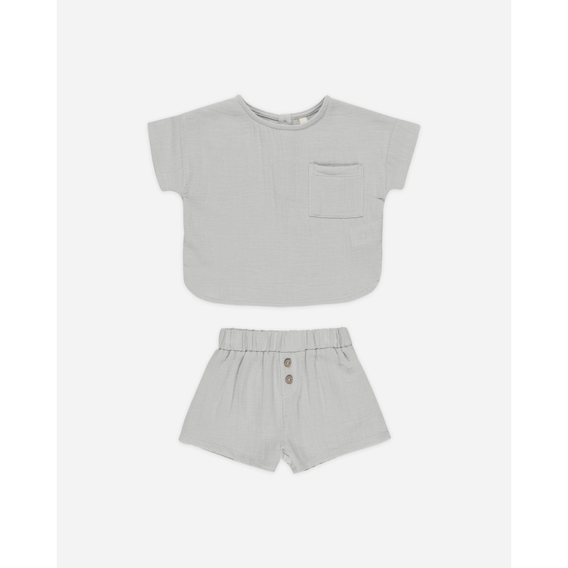 Woven Boxy Top + Short Set || Sky