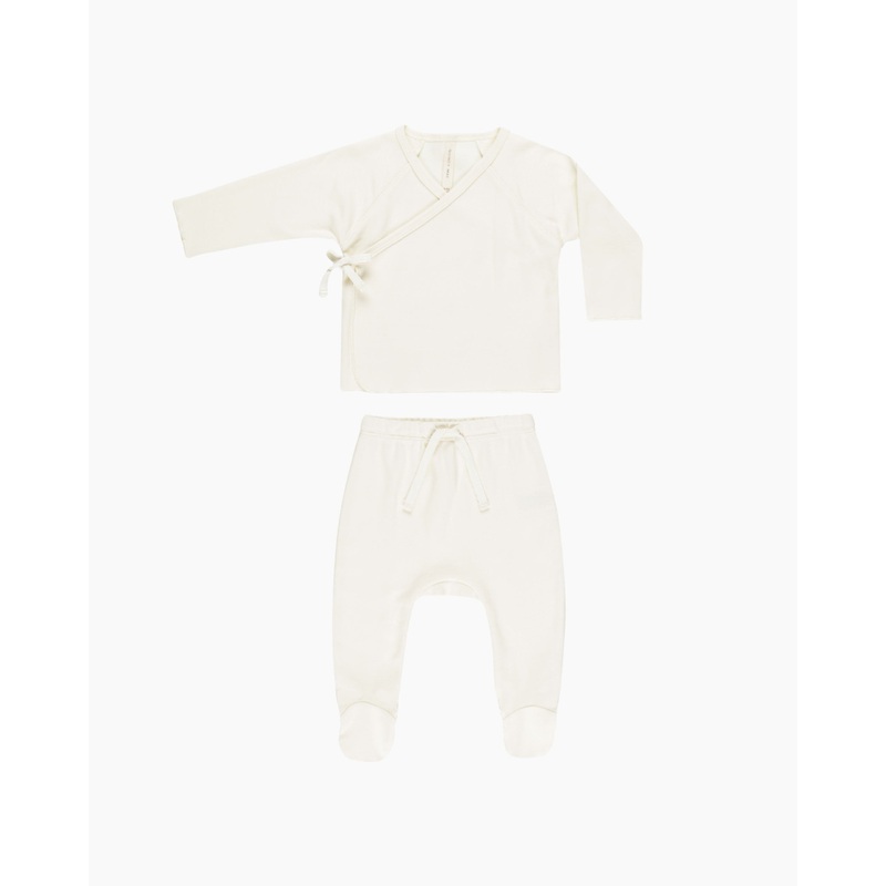 -Wrap Top + Footed Pant Set || Ivory-