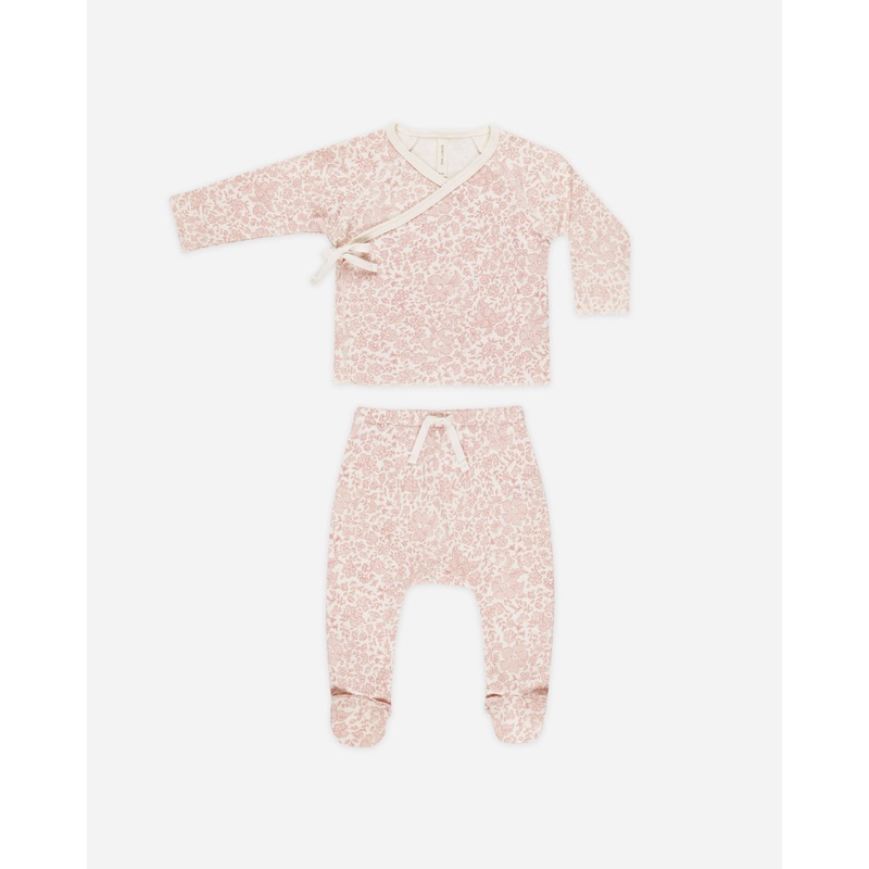 Wrap Top + Footed Pant Set || Pink Blossom