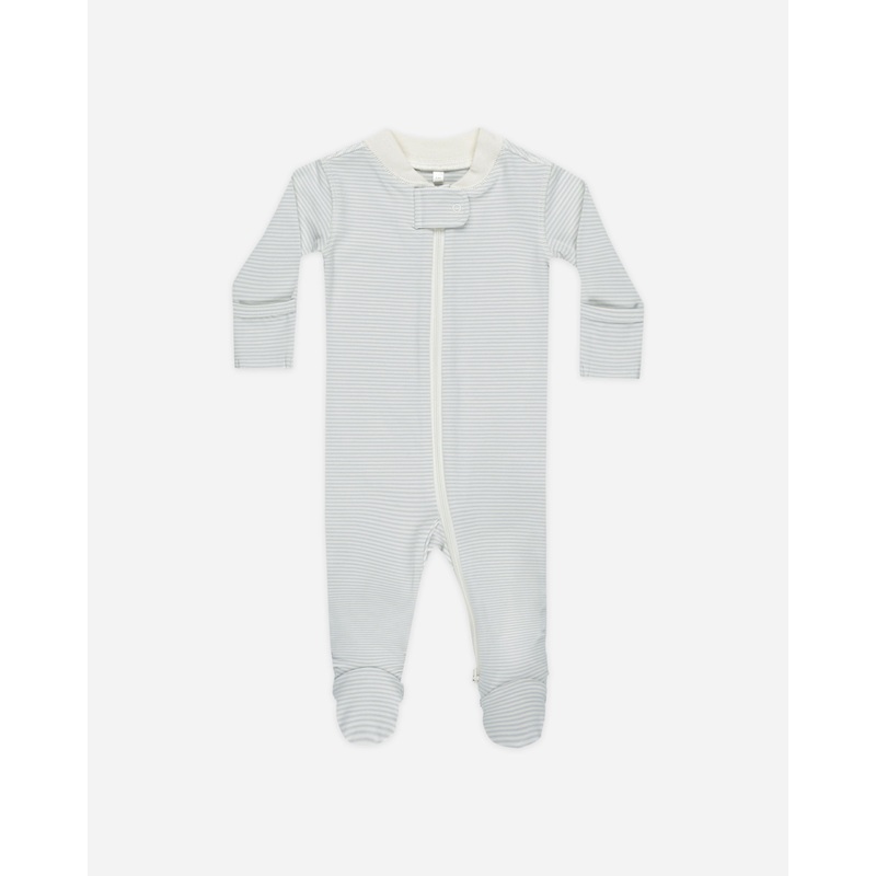 -Zip Long Sleeve Sleeper Footie || Sky Micro Stripe-