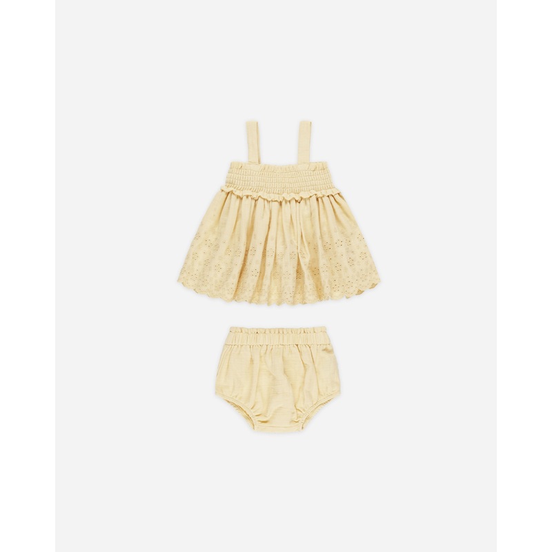 -Mae Smocked Top + Bloomer Set || Yellow-
