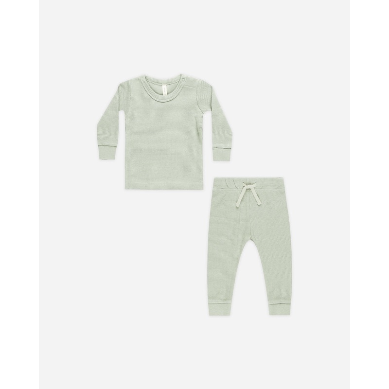 -Waffle Top + Pant Set || Mint-