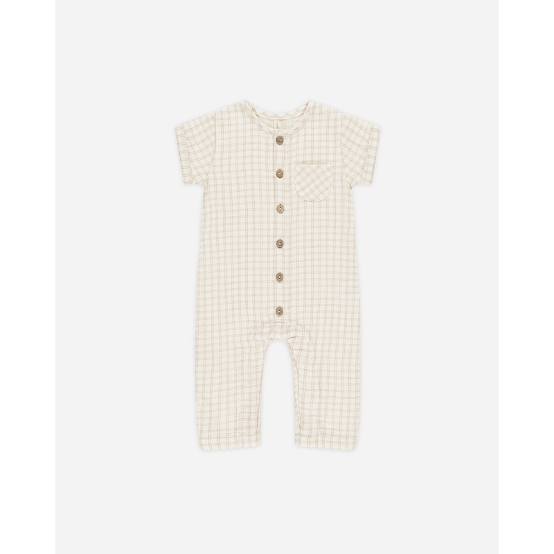 Charlie Jumpsuit || Oat Check|Color|0-3M|3-6M|6-12M|12-18M|18-24M|2-3Y