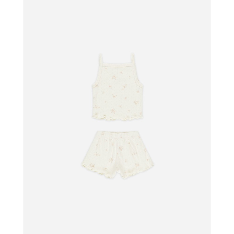 -Pointelle Tank + Shortie Set || Pink Ditsy-
