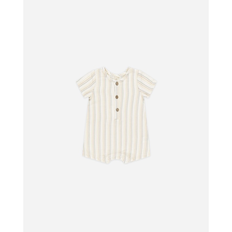 Short Sleeve Woven Romper || Summer Stripe