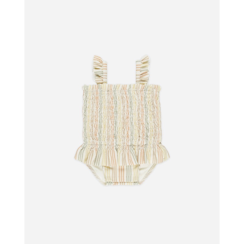 Smocked One-Piece Swimsuit || Multi Stripe