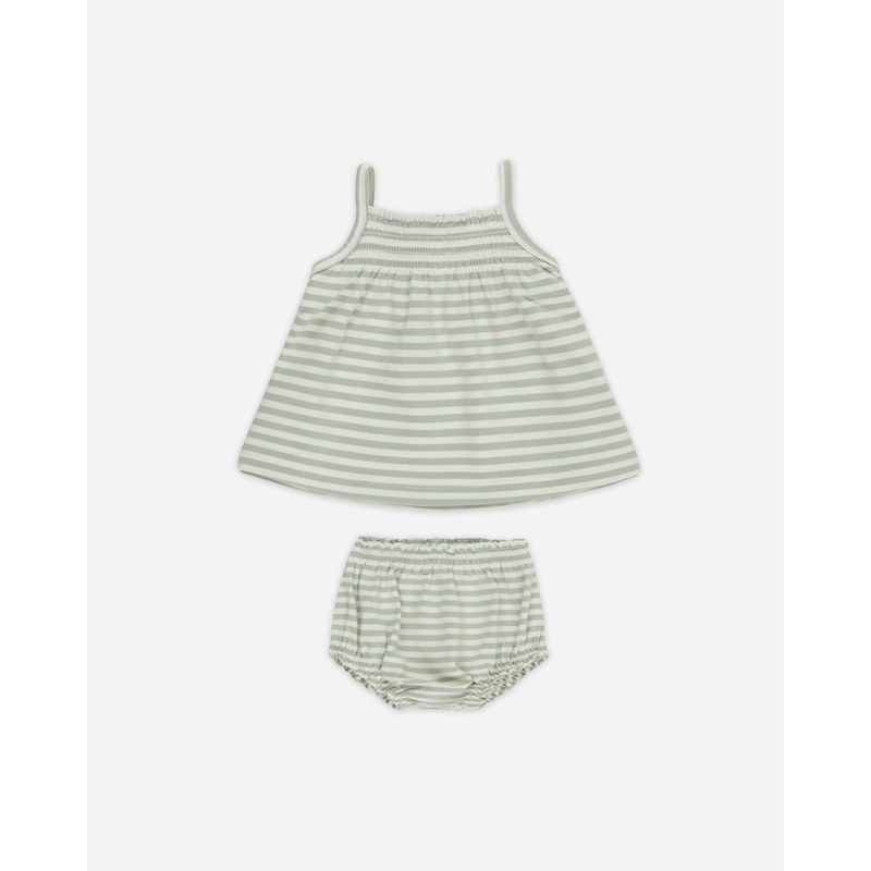 -Smocked Tank + Bloomer Set || Sage Stripe-