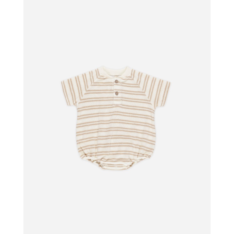 Terry Henley Romper || Oat Stripe