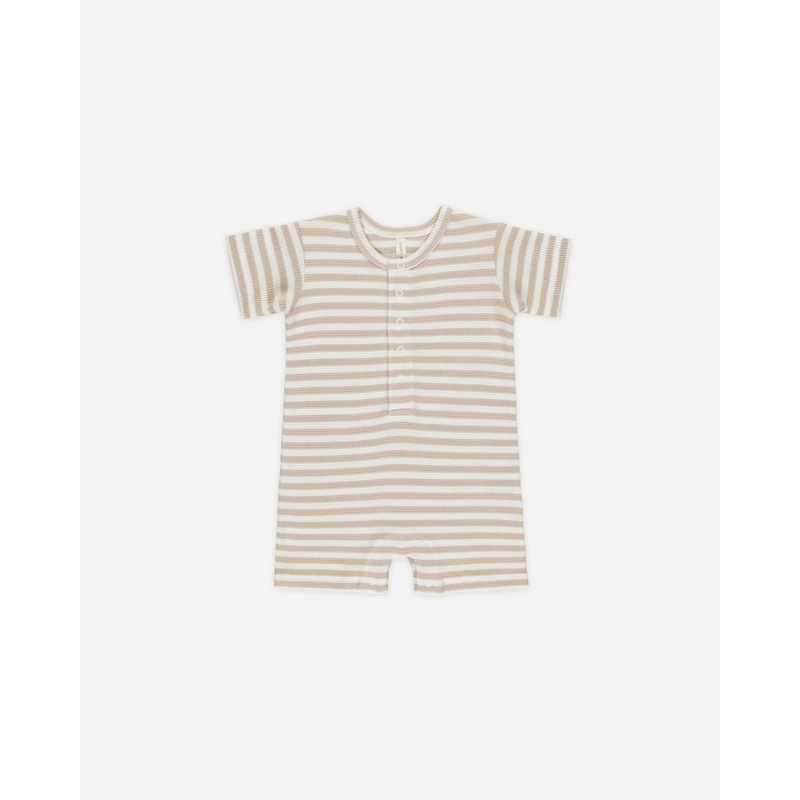 Waffle Snap Romper || Oat Stripe