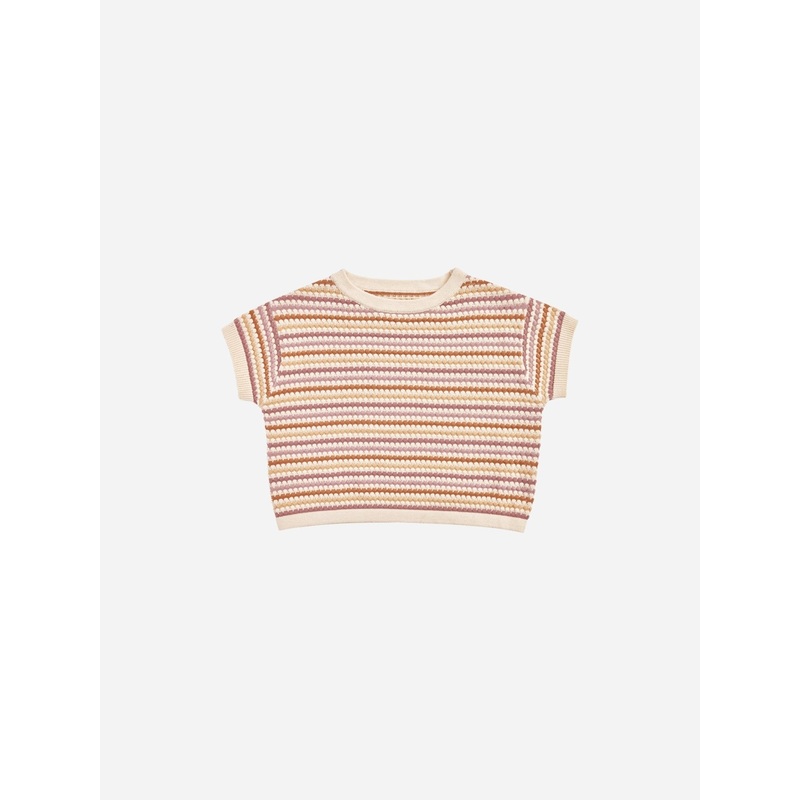 Boxy Crop Knit Tee || Honeycomb Stripe