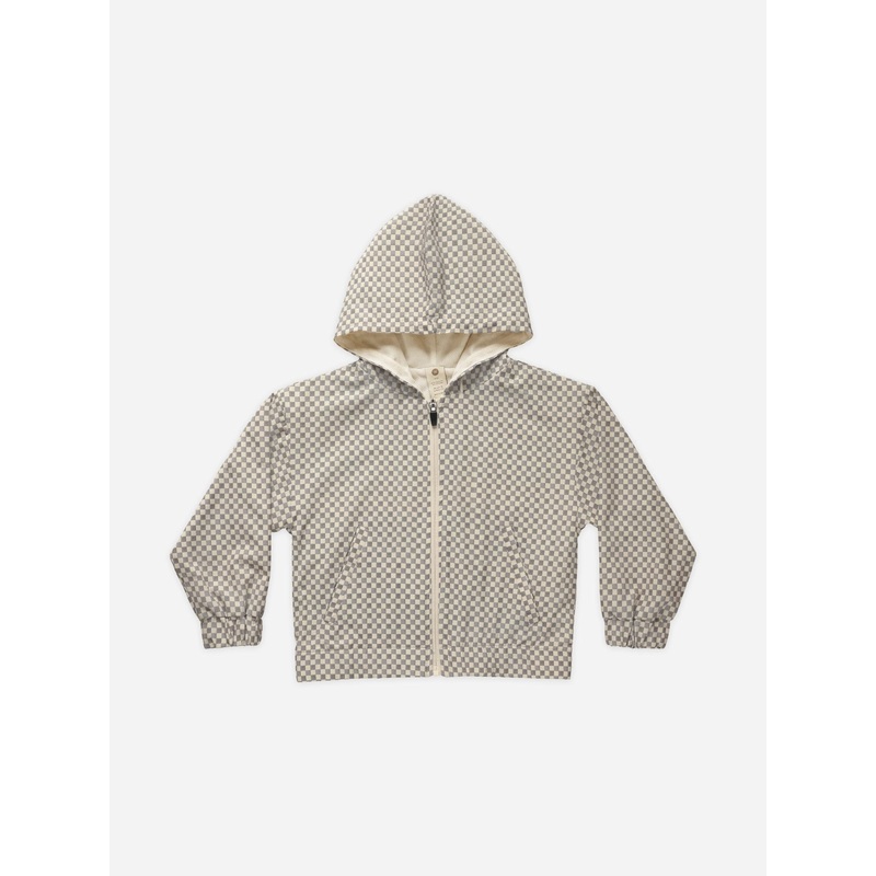 Hooded Windbreaker || Grey Micro Check