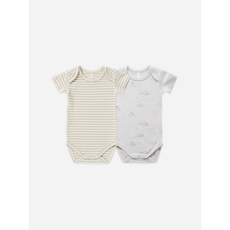 Short Sleeve Bodysuit, 2 Pack || Ash Stripe, Sunny Days