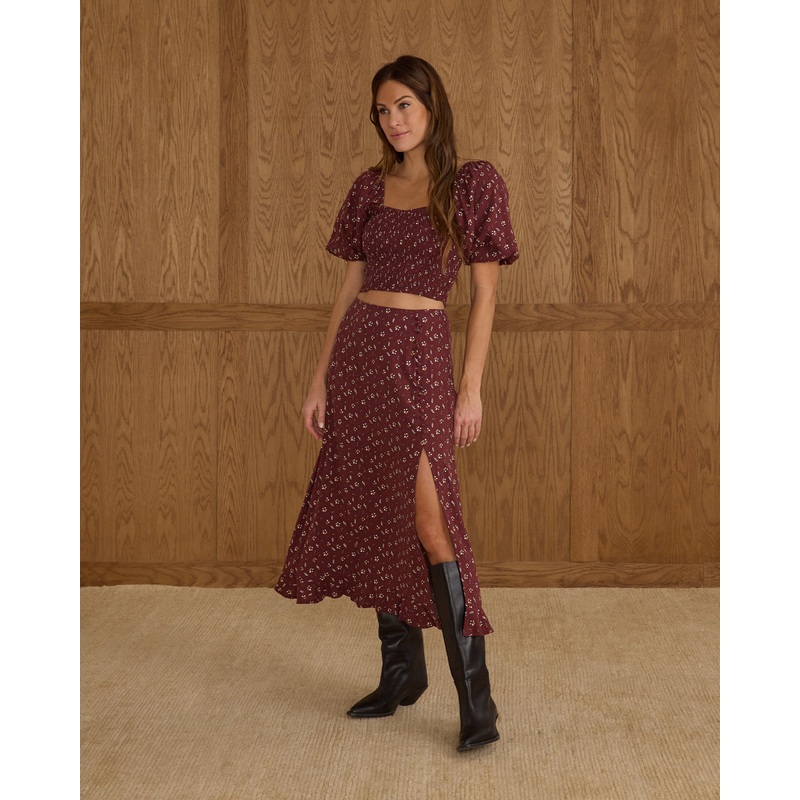 Button Slit Skirt | Harvest Berry