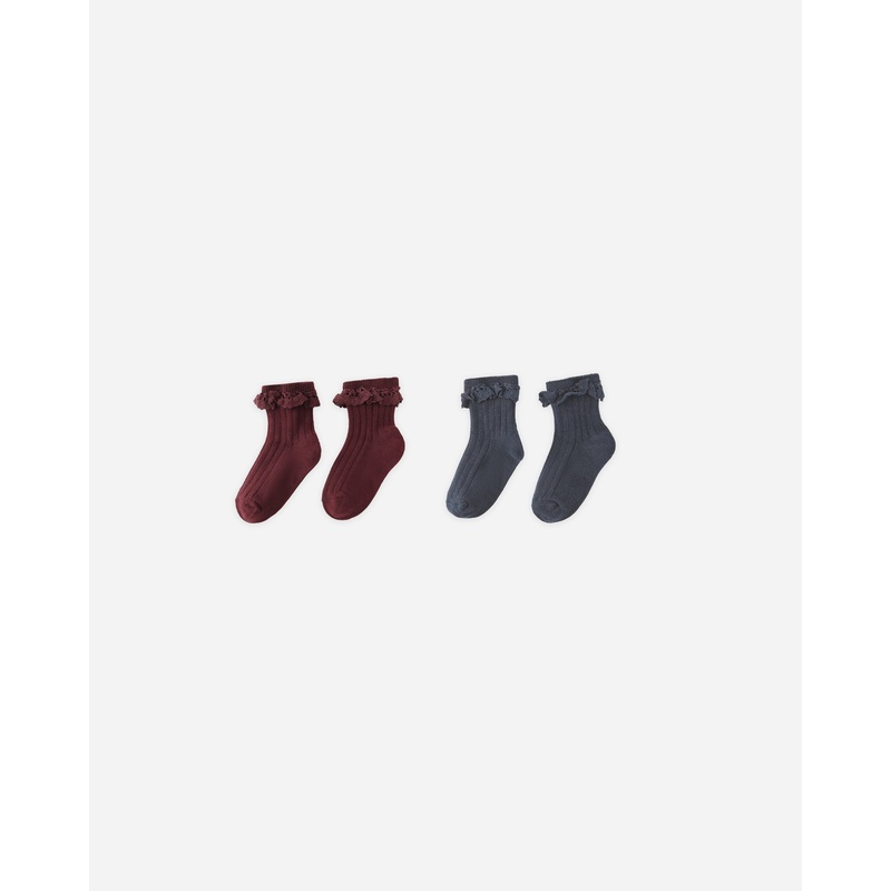 Lace Trim Socks, 2-pack | Burgundy, Navy
