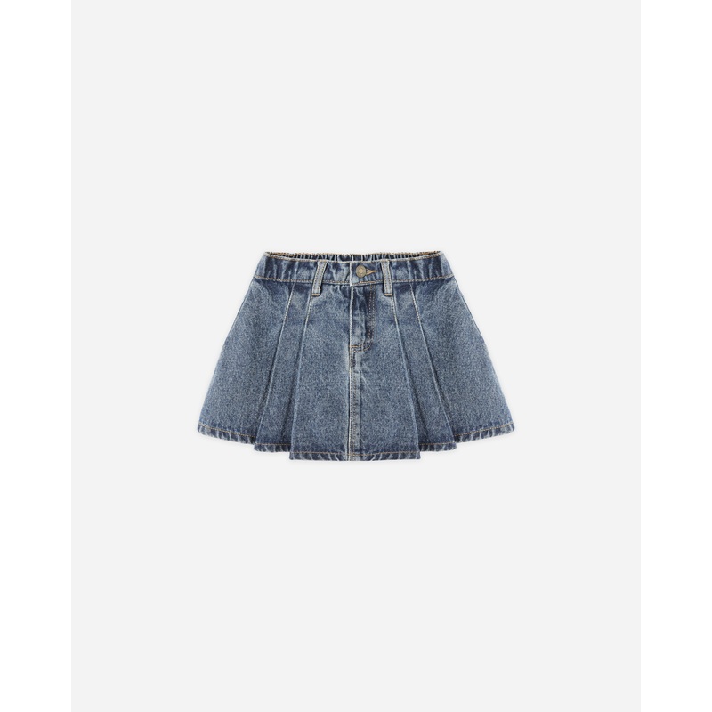 Pleated Denim Skirt || Indigo Denim