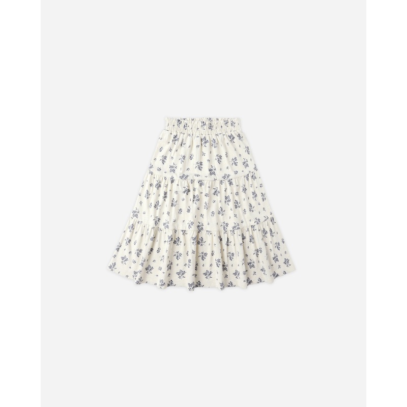 Ruffle Tiered Midi Skirt || Blue Floral