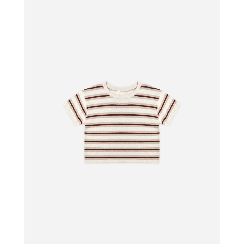 Boxy Crop Knit Tee || Autumn Stripe