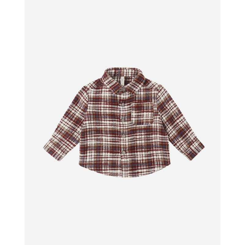 Collared Long Sleeve Shirt || Burgundy Plaid