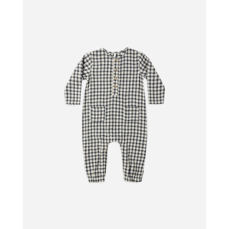 Long Sleeve Woven Jumpsuit || Navy Check