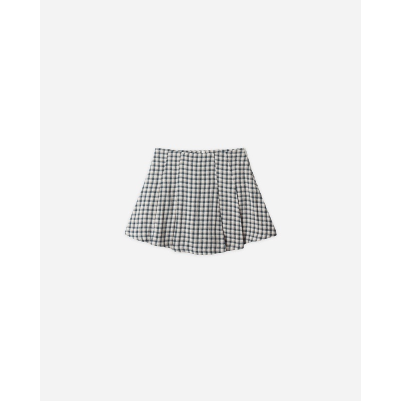 Pleated Mini Skirt || Navy Check