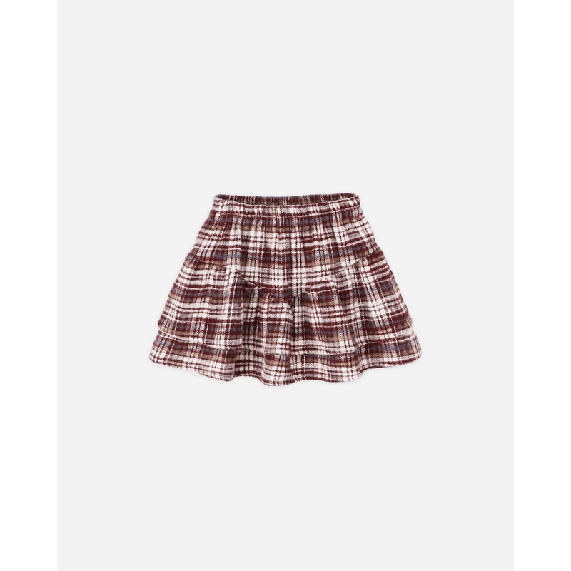 Tiered Mini Skirt || Burgundy Plaid