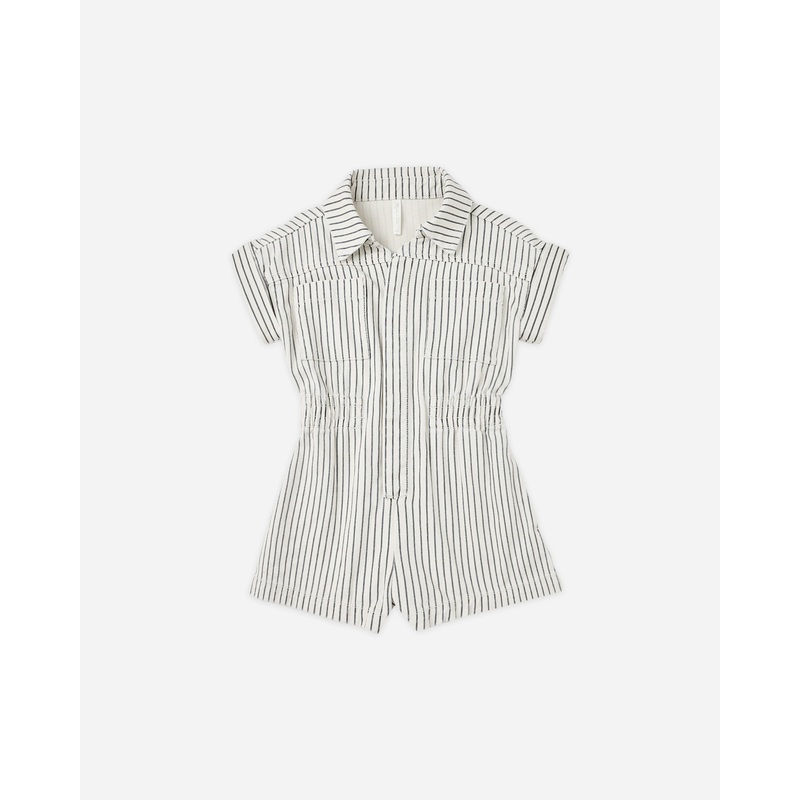 Utility Romper || Navy Pinstripe