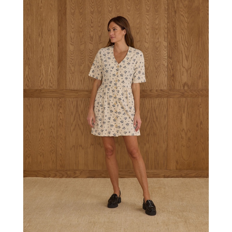 Button Jersey Mini Dress | Blue Floral