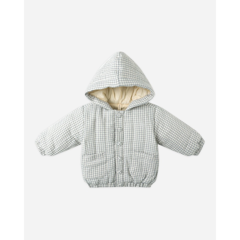 Hooded Woven Jacket || Blue Gingham
