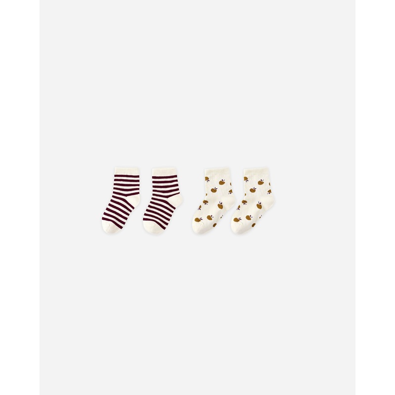 Jacquard Socks, 2-pack | Burgundy Stripe, Apple