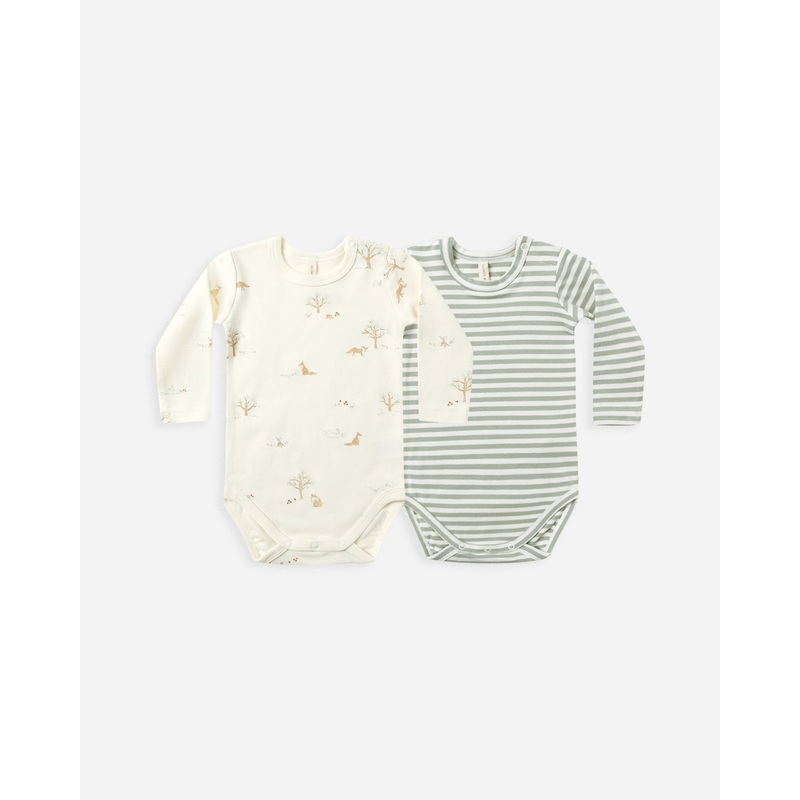 Jersey Bodysuit, 2 Pack || Fox Land, Fern Stripe