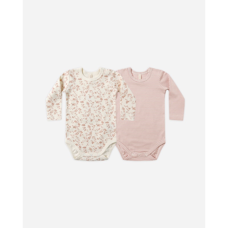 Jersey Bodysuit, 2 Pack || French Garden, Rose Micro Stripe