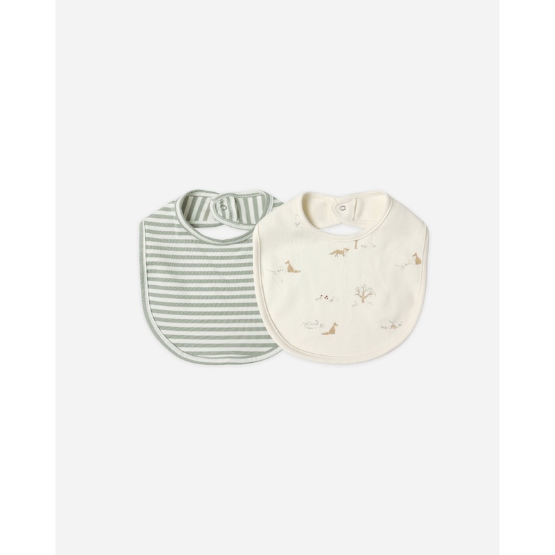Jersey Snap Bib, 2 Pack || Fox Land, Fern Stripe