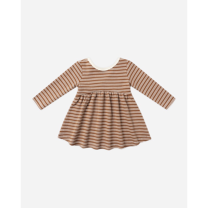 Ribbed Long Sleeve Dress || Cedar Micro Stripe