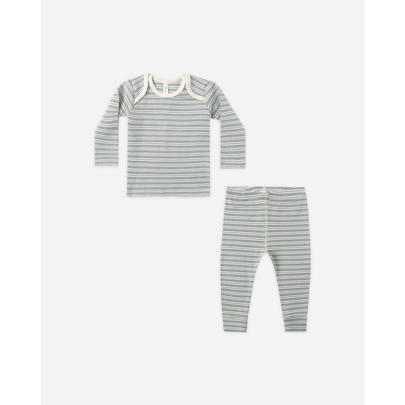 Ribbed Tee + Legging Set || Steel Blue Micro Stripe