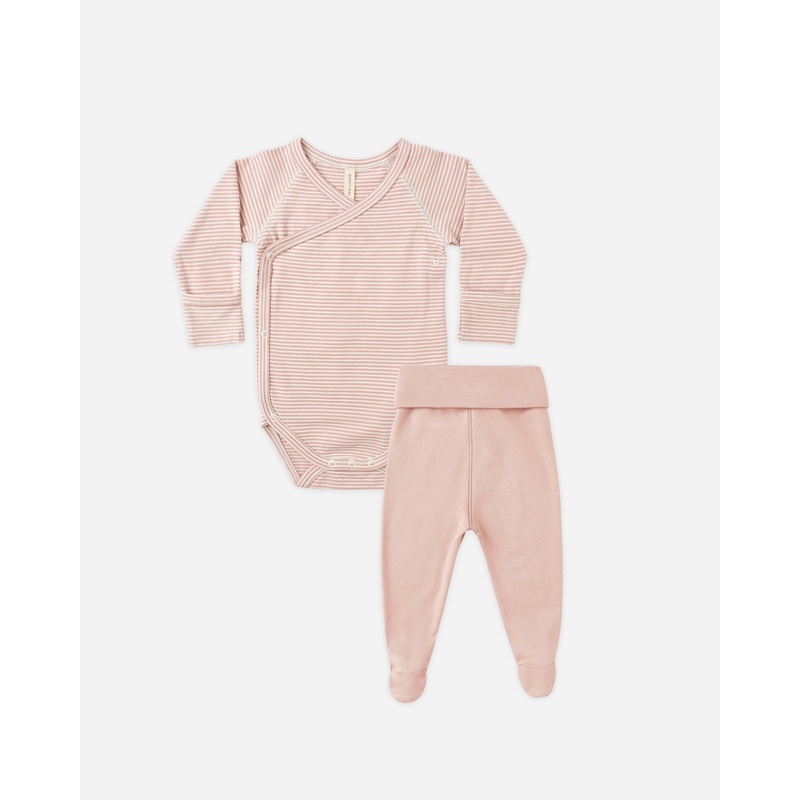 Side Snap Bodysuit + Pant Set || Rose Micro Stripe