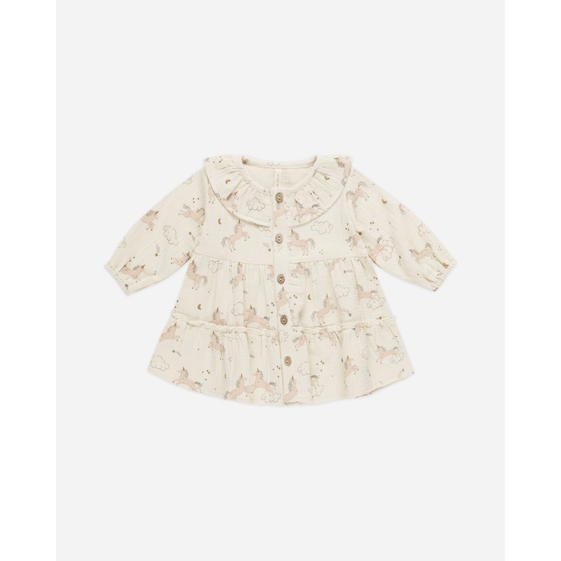 Ruffle Collar Button Dress || Unicorns