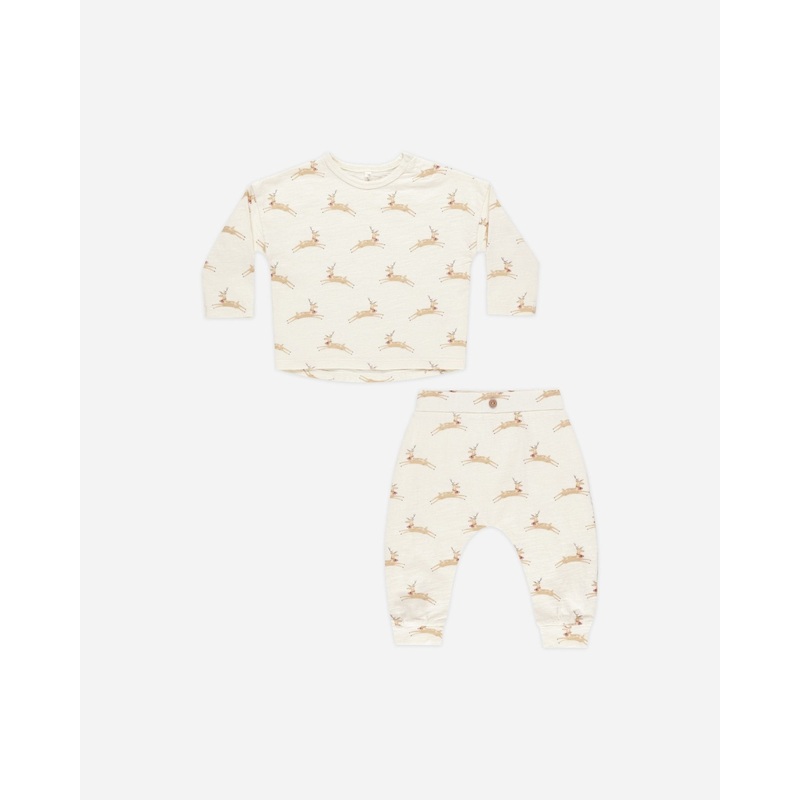 Long Sleeve Tee + Pant Set || Reindeer*