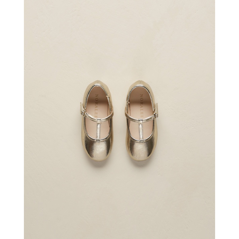 T-Strap Ballet Flats || Gold Metallic