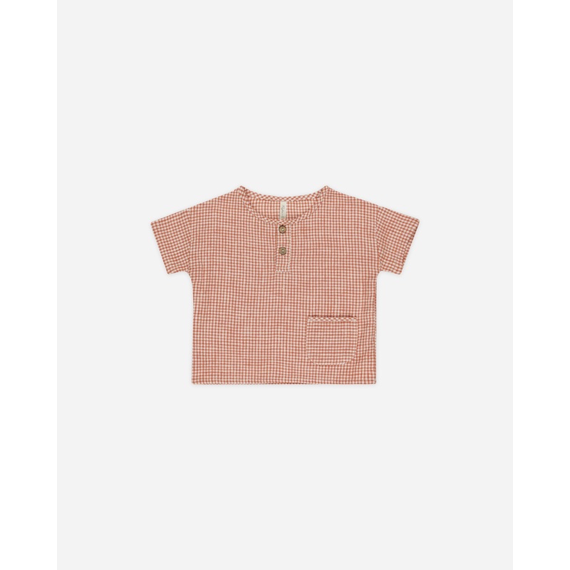 Woven Henley Tee || Poppy Gingham