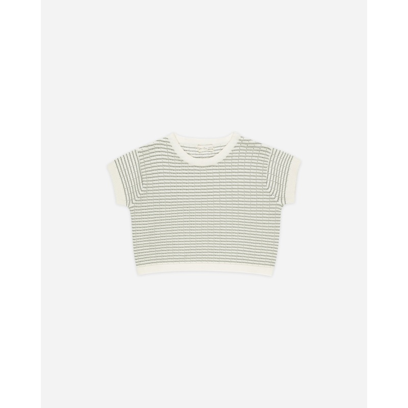 Boxy Crop Knit Tee || Sage Stripe*