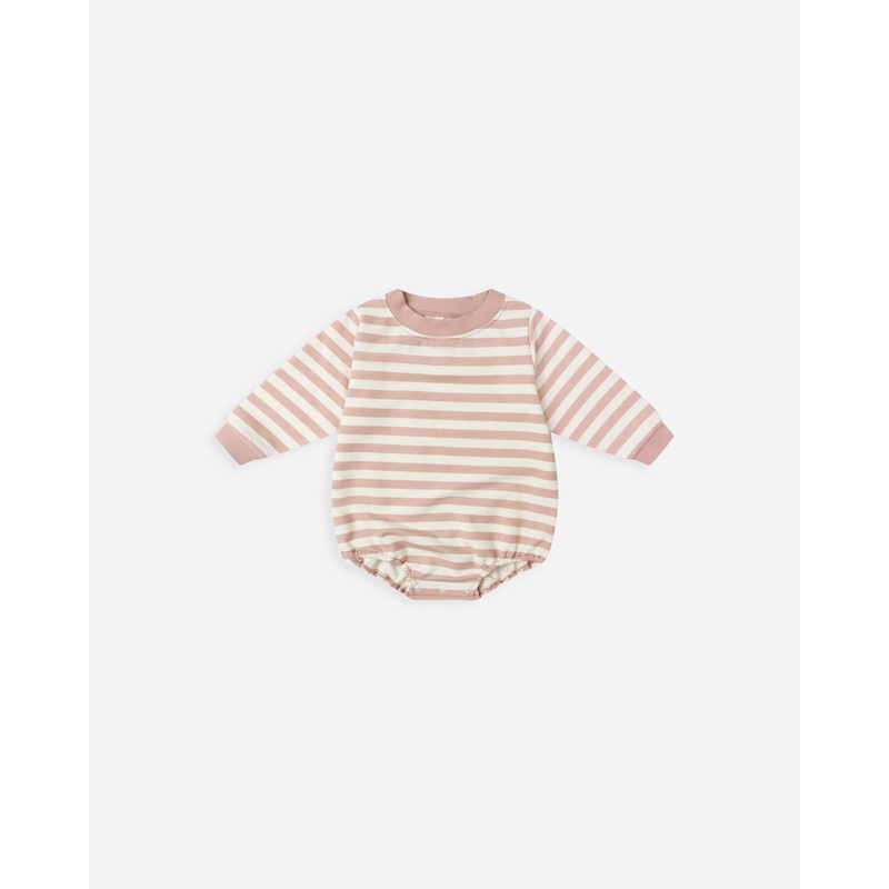 Crewneck Bubble Romper || Pink Stripe